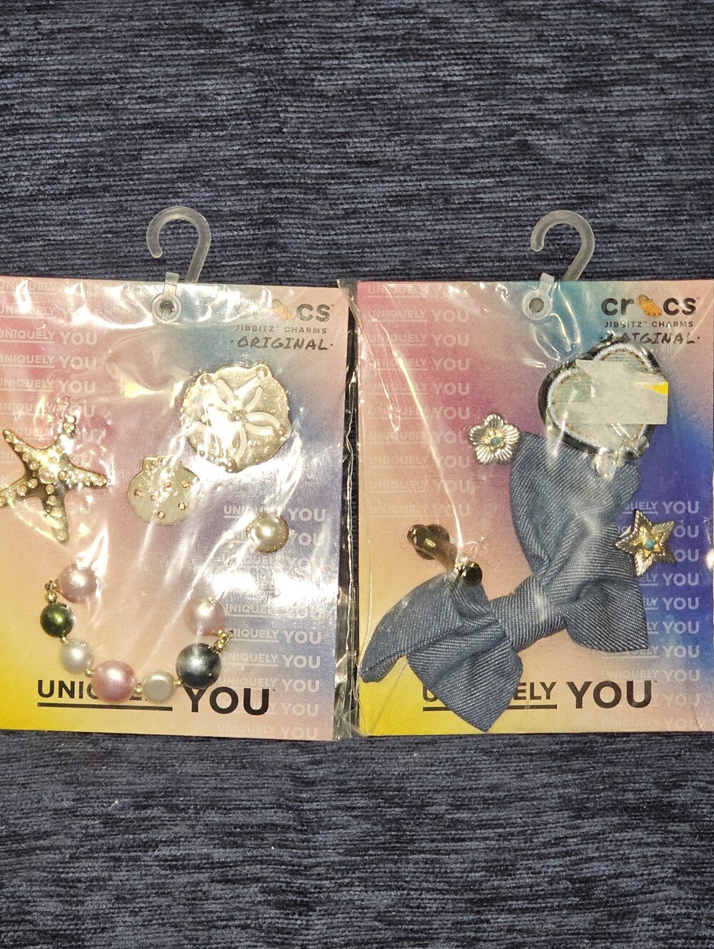 Lot Of 2 CROCS Kids Charm Packs w/ Blue Bow and Multicolor Pearls Summer Cowgirl